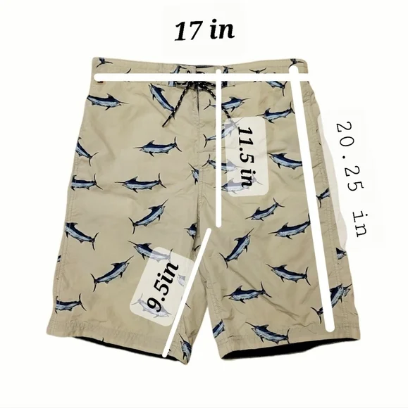 Tommy hilfiger men sharks fish print Blue Tan swim Trunk Swim shorts Size M - Picture 9 of 14